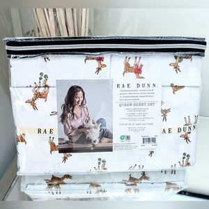 New Rae Dunn Christmas Edition Reindeer QUEEN Sheets Set RARE